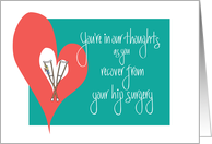 Get Well after Hip Surgery, Double Hearts and Crutches card