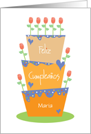 Stacked Cake & Flower Candles in Spanish, with Custom Name card