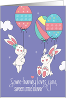 Easter Wishes Little Girl White Bunnies with Decorated Egg Balloons card