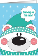 Christmas Polar Bear in Stocking Cap and Scarf Brrr-ing on the Snow card