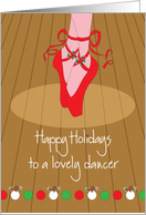 Christmas to a lovely dancer, Red Pointe Shoes on Ballerina card