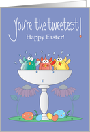 Hand Lettered Tweetest Easter Trio of Birds in Bird Bath with Eggs card