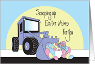 Easter for Boy, Front Loader Scooping Easter Eggs & White Bunny card