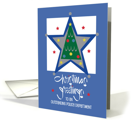 Christmas for Police Department, Silver Badge with Decorated Tree card