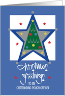 Christmas for Outstanding Police Officer Blue Star and Decorated Tree card