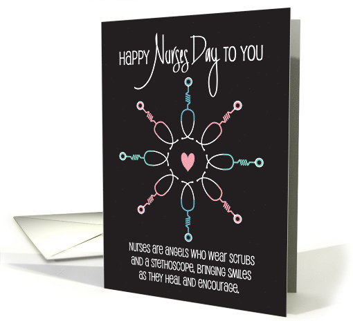 Hand Lettered Nurses Day Stylized Stethoscope Flower with Heart card