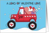 Hand Lettered Valentine’s Day Son Red All Terrain Monster Truck card