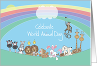 World Animal Day, World Animals and Rainbow Celebrating card