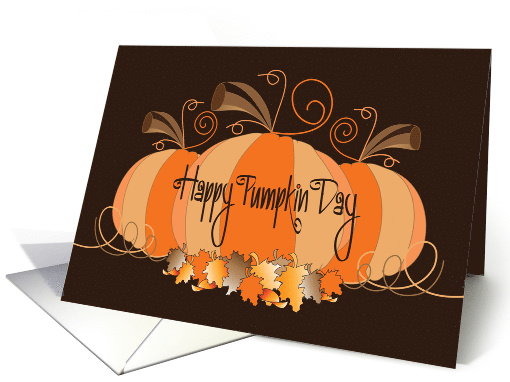 National Pumpkin Day, Trio of Chubby Orange Pumpkins & Leaves card