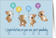 Baby Great Grandson Congratulations, Four Bears & Balloons card