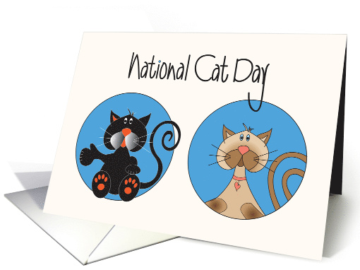 National Cat Day, with Black Cat and Siamese Cat card (1417234)