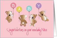 Becoming an Aunt to Baby Niece, Bears with Colorful Balloons card