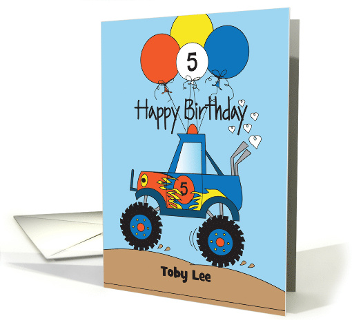 Hand Lettered Monster Truck Birthday for 5 Year Old with... (1417970)