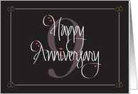 9th Wedding Anniversary, Hand Lettering, Large 9 & Hearts card