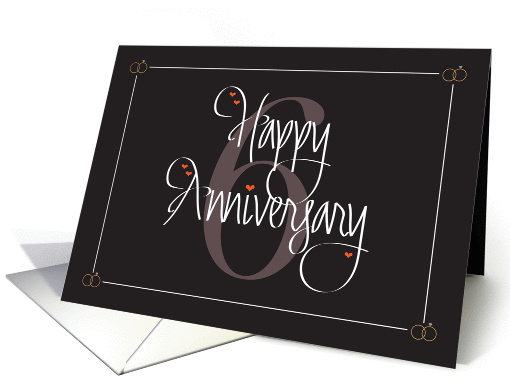 6th Wedding Anniversary, Hand Lettering, Large 6 & Hearts card