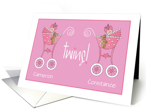 New Baby Girls Congratulations Pink Strollers with Custom Names card