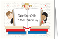 Take your Child to Library Day, Open Books & Stacked Books card