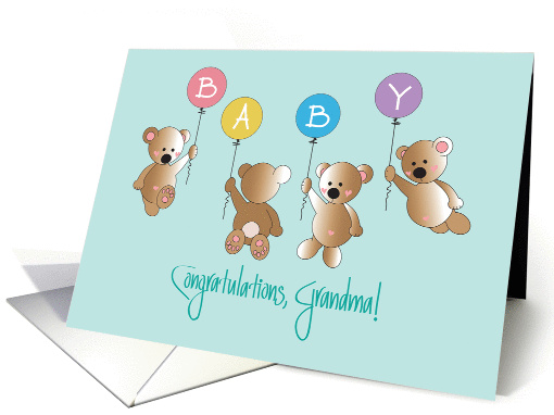 Becoming a Grandma Again, Four Floating Bears with Balloons card
