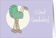 Becoming Great Grandparents to Triplets, 3 Mint Green Strollers card