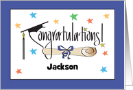 Hand Lettered Graduation Congratulations for Him with Custom Name card