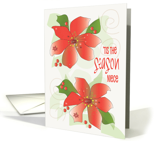 Christmas for Niece Tis the Season Decorated Red Poinsettias card