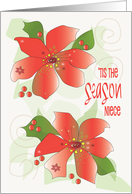 Christmas for Niece Tis the Season Decorated Red Poinsettias card