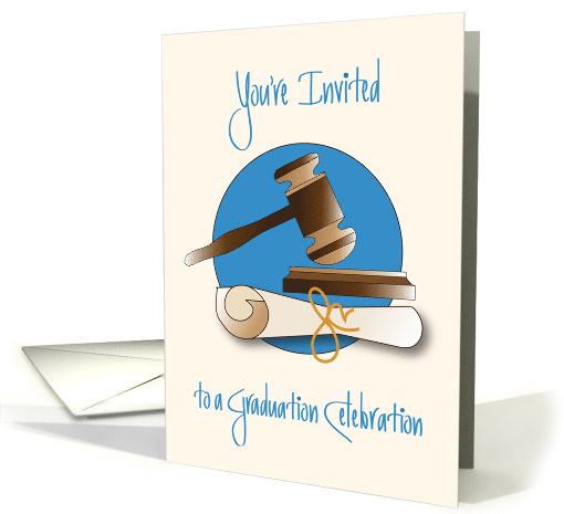 Invitation to Graduation Party for Lawyer with Gavel and Diploma card