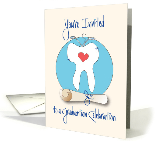 Invitation to Dental Graduation Party, Tooth, Diploma & Utensils card