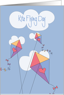 National Kite Flying Day, with Three Colorful Kites with Hearts card