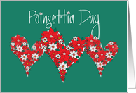 Poinsettia Day, Trio of Hearts Filled with Red & White Poinsettias card