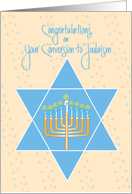 Conversion to Judaism for Him, Star of David and Menorah card