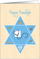 Hand Lettered Hanukkah for Nurse, Star of David with Stethoscope card