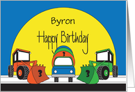 Birthday 3 Year Old, Front Loader & Cement Truck & Custom Name card