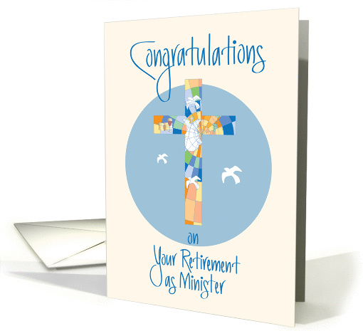 Retirement of Minister, Stained Glass Cross and White Doves card