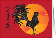 Hand Lettered Chinese New Year 2029, Rooster, Silhouette & Sun card