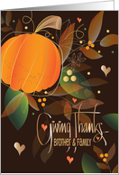Hand Lettered Thanksgiving Brother and Family Pumpkin and Fall Leaves card