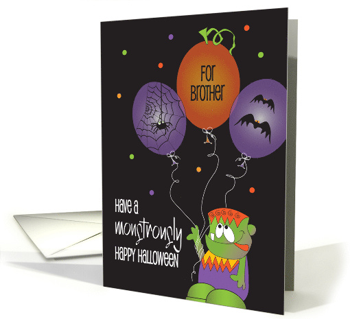 Hand Lettered Monstrously Happy Halloween Monster with Balloons card