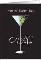 National Martini Day, Cheers Tall Martini Glass & Two Stuffed Olives card
