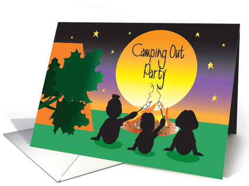 Camping Out Party with Kids Roasting Marshmallows by Camp Tent card