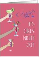 Invitation for Girls’ Night Out with Toasting Arms and Cocktails card