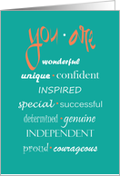 Encouragement, You are Wonderful with Positive Attributes card