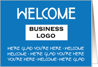 New Employee Welcome, Blue with Horizontal Custom Logo card