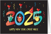 New Year’s 2024 for Great Niece with Birds Celebrating with Party Hats card