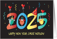 New Year’s 2024 for Great Nephew with Birds in Polka Dot Party Hats card