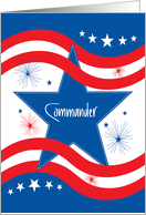 U.S. Navy Promotion to Commander, with Stars and Red Stripes card