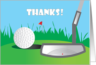 Thanks for Golf, Putter on Golf Green with Golf Ball card