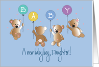 Becoming a Mom to Boy for Daughter, Four Bears with Balloons card