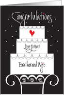 Wedding for Brother & Wife with Tiered Cake on Cake Stand and Heart card