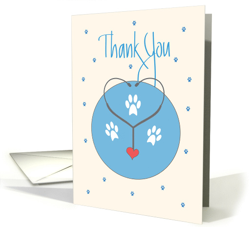 Thank You for Veterinarian, Stethoscope, Heart and Paw Prints card