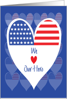 Veterans Day Heart for Dad, We Love Our Hero, Stars & Stripes card